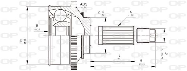 OPEN PARTS Шарнирный комплект, приводной вал CVJ5686.10